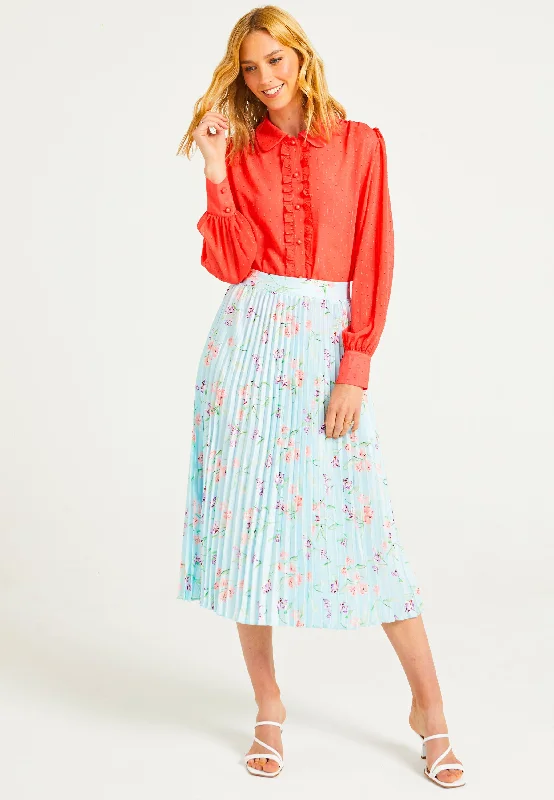 Coral Chiffon Blouse With Frill Details