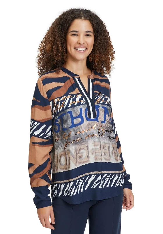 Betty Barclay Metallic Animal Print Top, Navy