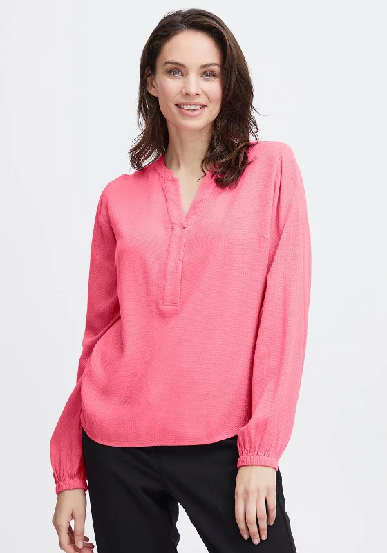 Fransa Haida Waffle Textured Pattern Blouse, Carmine Rose