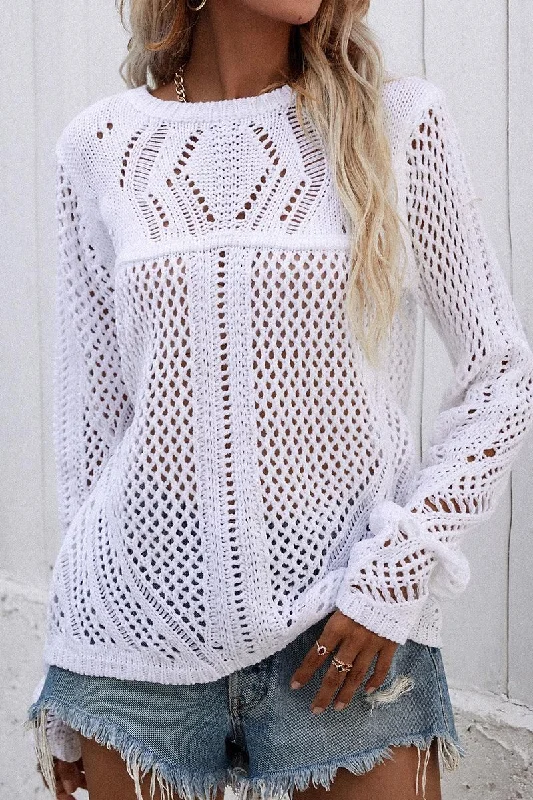 ROUND NECK HOLLOW KNIT SWEATER