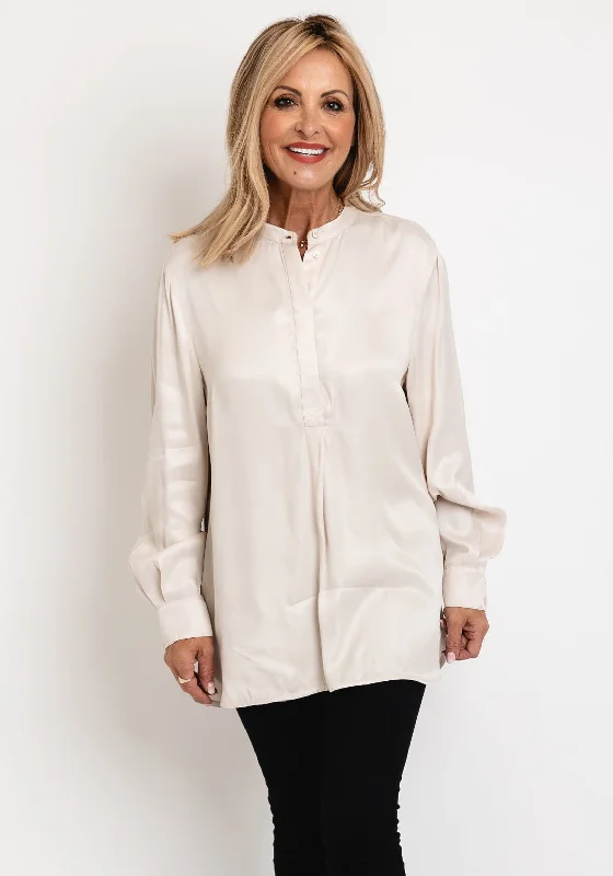 Oui Satin Feel Blouse, Off White Taupe