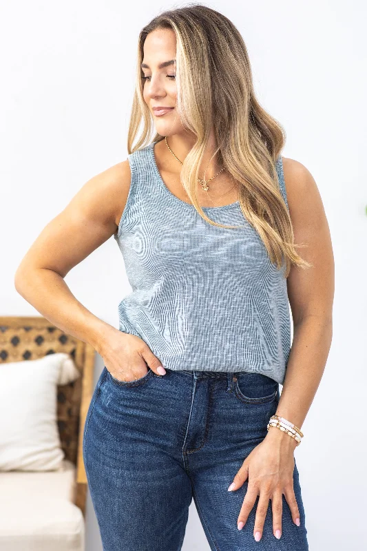 Dusty Blue Slub Rib Knit Tank Top