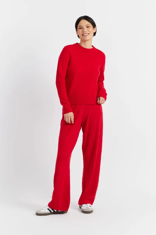 Velvet-Red Wool-Cashmere Wide-Leg Track Pants