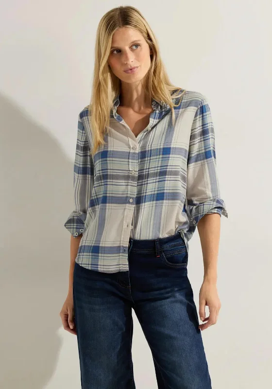 Cecil Turn Up Checked Blouse, Whitecap Gray