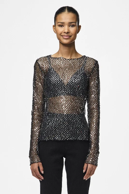 Pieces - Pcrissi Ls Sequins Top - 4610020 Black Silver Sequins