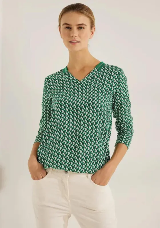 Cecil Minimal Graphic Print V-Neck Top, Easy Green