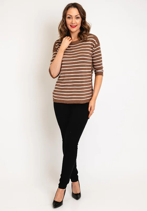 Fransa Lilli Button Side Striped Top, Brown