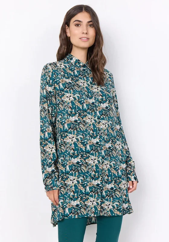 Soyaconcept Tarita Floral Print Tunic Top, Dark Green