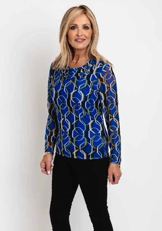 Avalon Honeycomb Pattern Chiffon Top, Blue