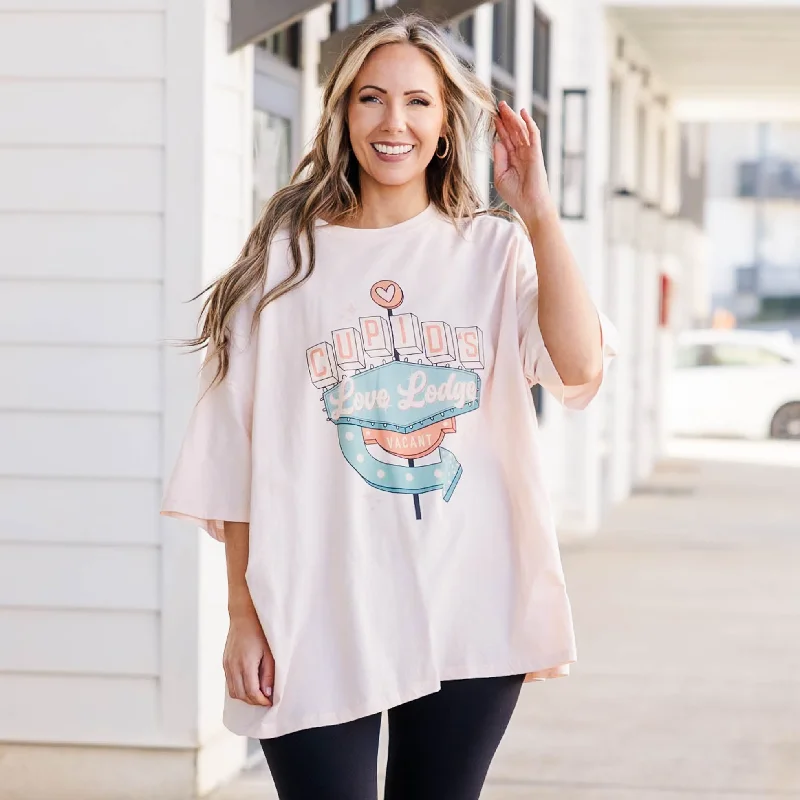 Hello Cupid Boyfriend Tee, Cream Pink