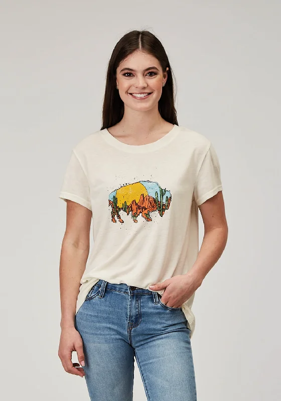 Roper Womens Desert Buffalo Cream Poly/Cotton S/S T-Shirt