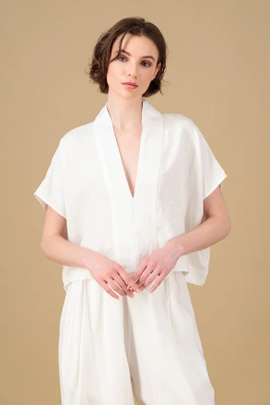 Ivy Kimono Linen Top White