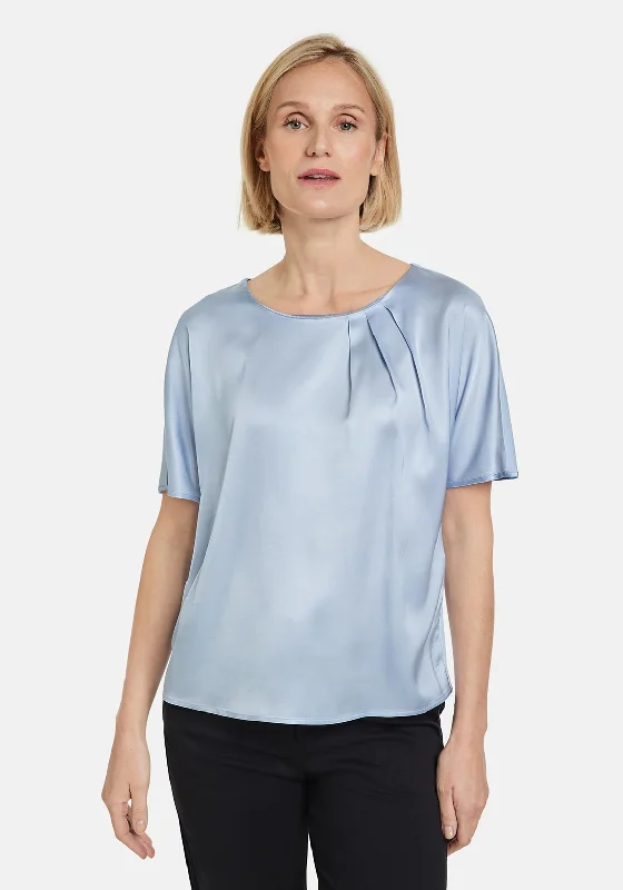 Gerry Weber Satin Front Pleated Detail Top, Light Blue