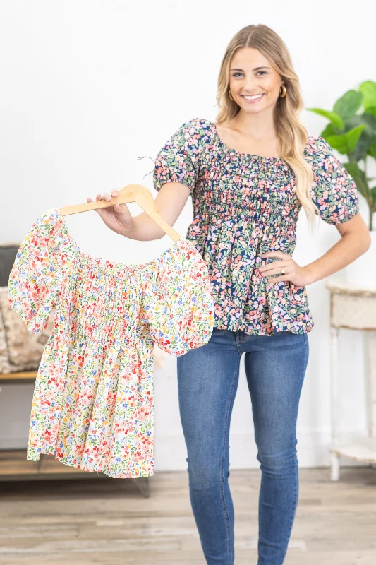 Floral Print Peplum Woven Top