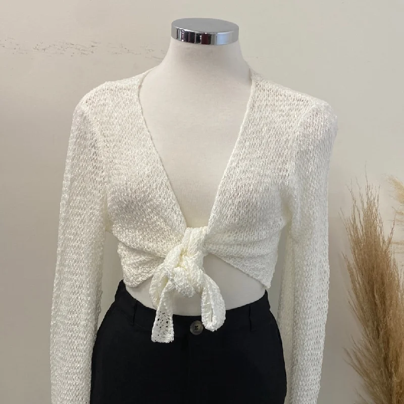 Knit Cardigan With Front knot-White