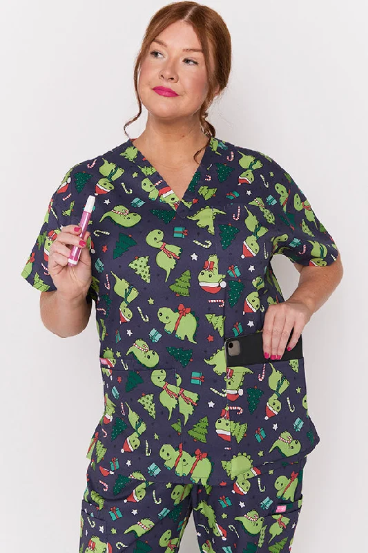 Meredith Dino Christmas Scrub Top