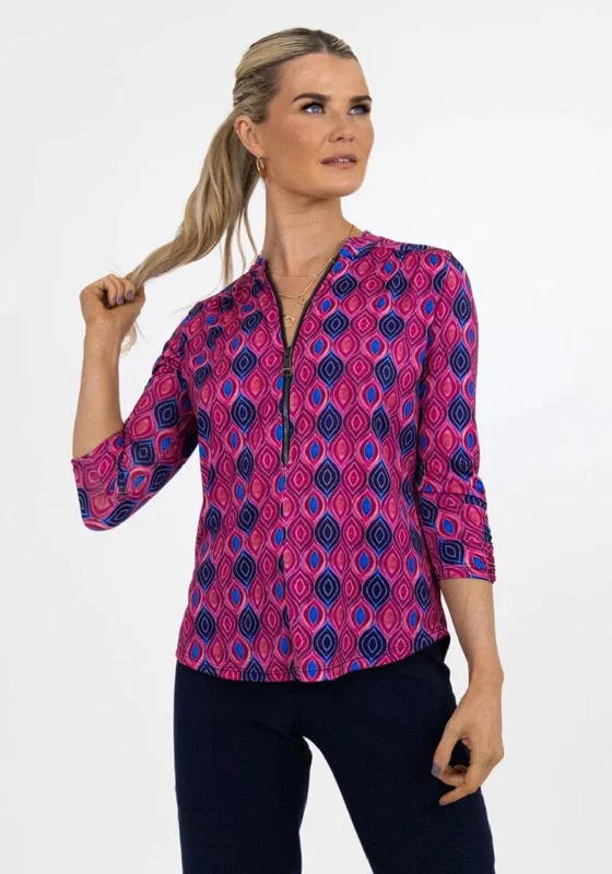 Kate & Pippa Ogee Print Zip Top, Pink