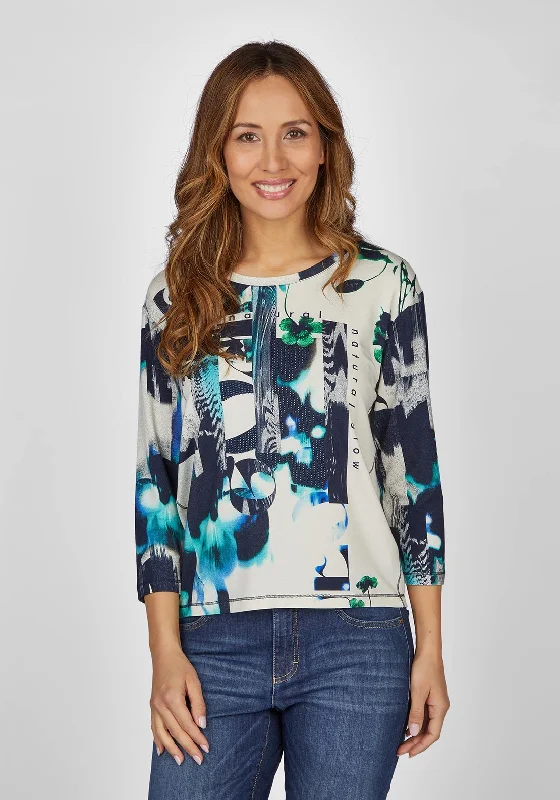 Rabe Bold Print Embellished Top, Blue