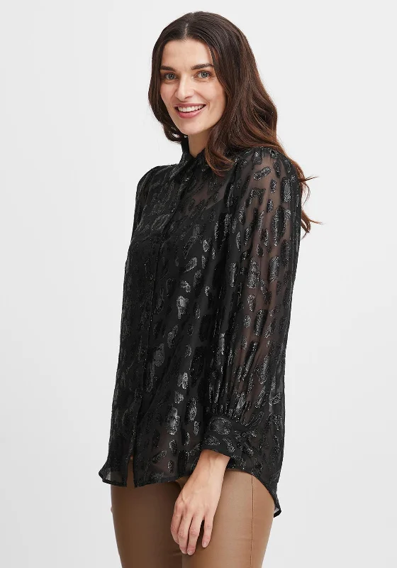 Fransa Sheer Metallic Print Blouse, Black