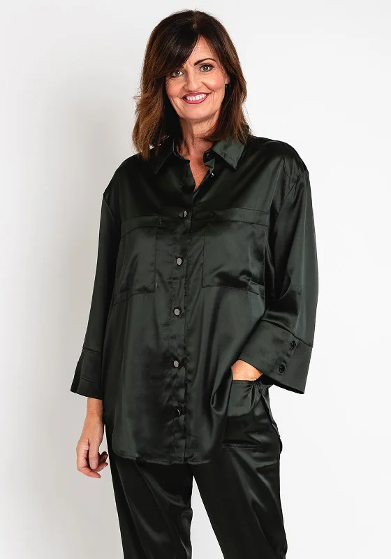 Natalia Collection One Size Sleek Satin Blouse, Khaki