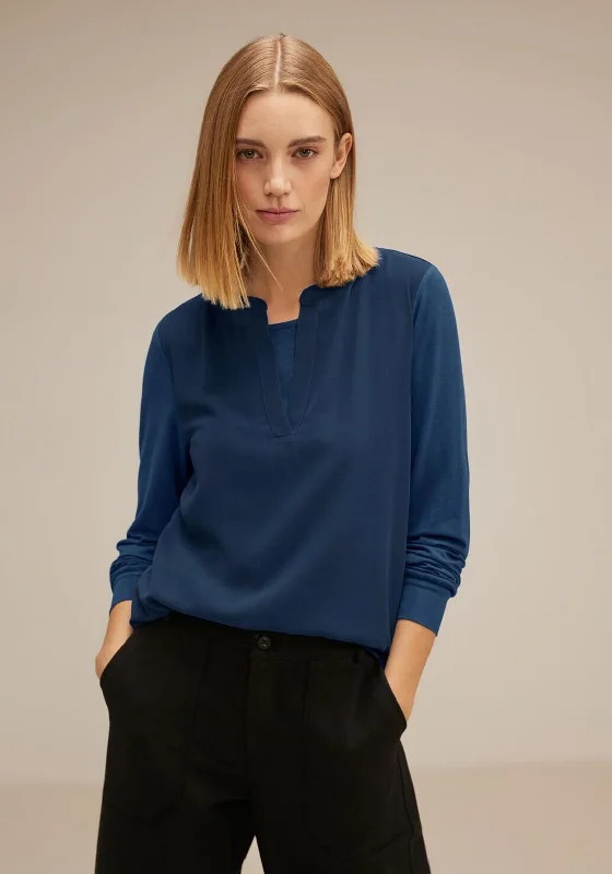 Street One Chiffon Long Sleeve Blouse, Atlantic Blue