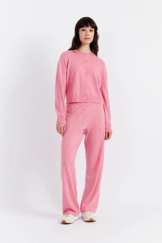 Pink Wool-Cashmere Wide-Leg Track Pants