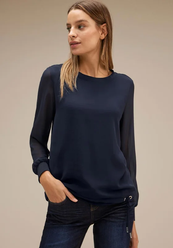 Street One Chiffon Sleeve Blouse, Deep Blue