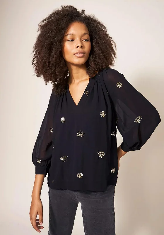 White Stuff Astrid Sequin Blouse, Black Multi