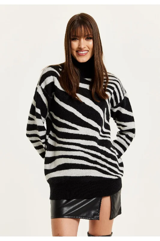 Liquorish Mono Zebra High Neck Jumper