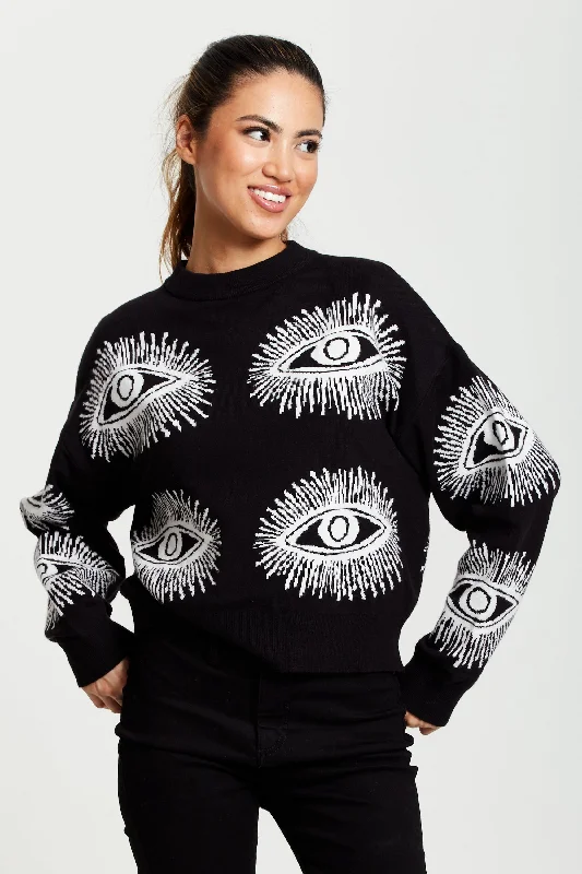 Liquorish Eye Pattern Jumper In Black