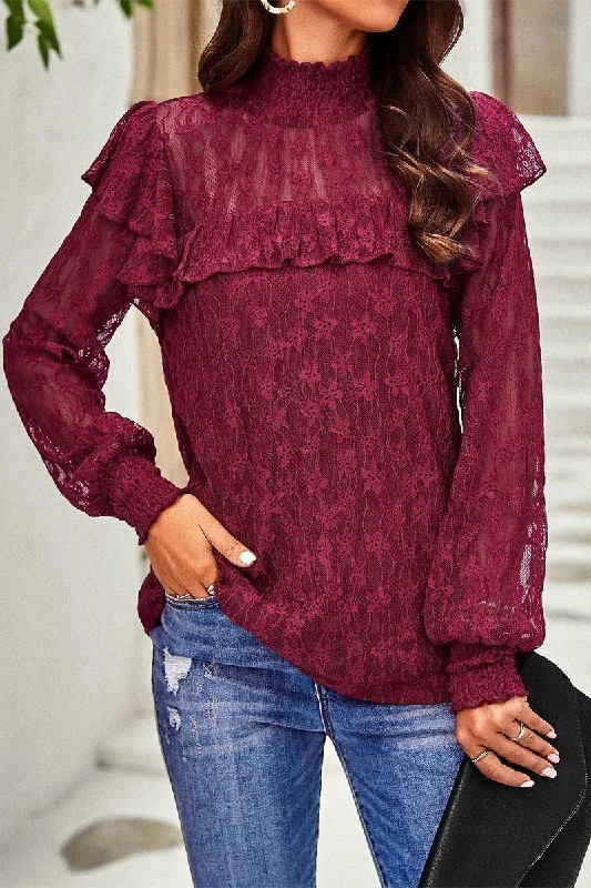 LONG SLEEVE PRINCESS SHOULDER MESH TOP