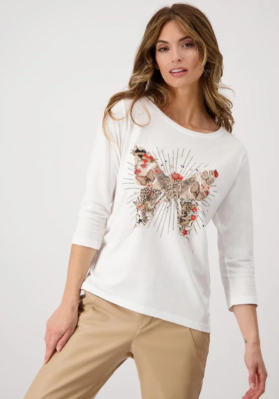 Monari Butterfly Print Top, Off White