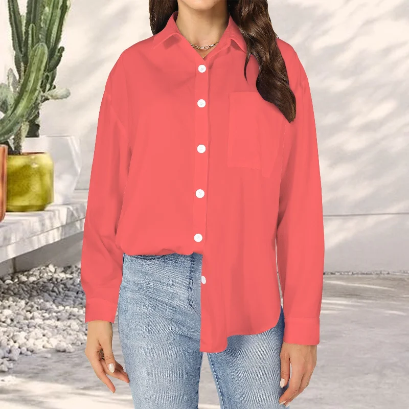 Melon Red Long Sleeve Pocket Button Shirt