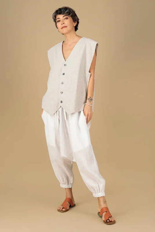 Sarvin Linen Oversized Unisex Vest Natural