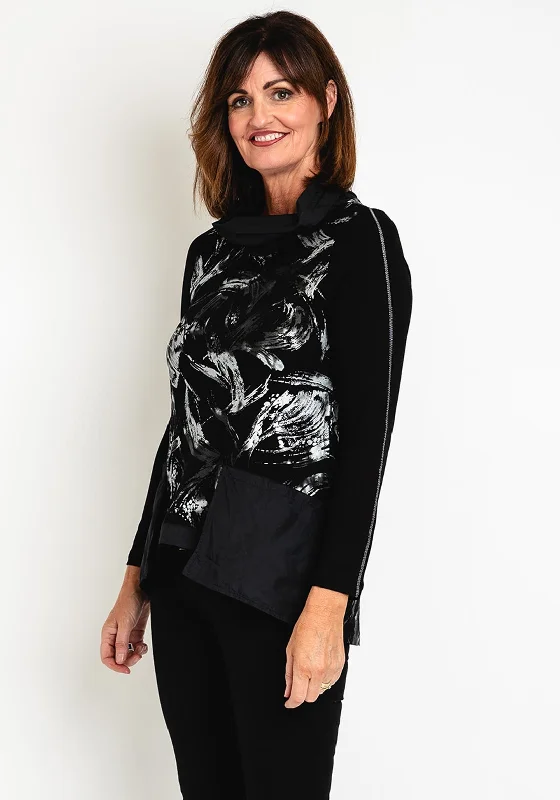 Dolcezza Shimmer Splatter Pocket Top, Black Silver