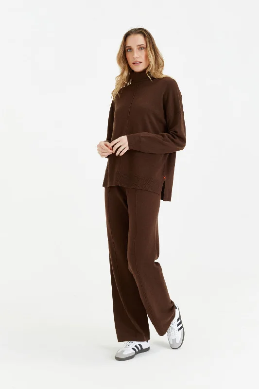 Cocoa Wool-Cashmere Wide-Leg Track Pants