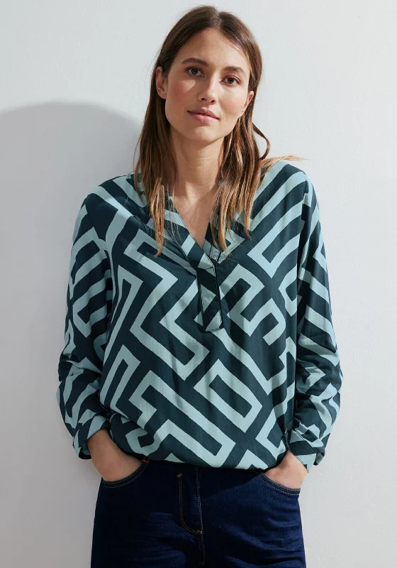 Cecil Split Neck Graphic Print Top, Strong Petrol Blue