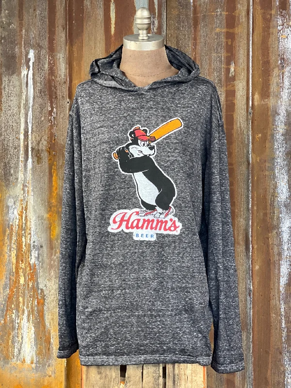 Hamm's Baseball Bear LIGHTWEIGHT HOODIE- Charcoal grey CLEARANCE