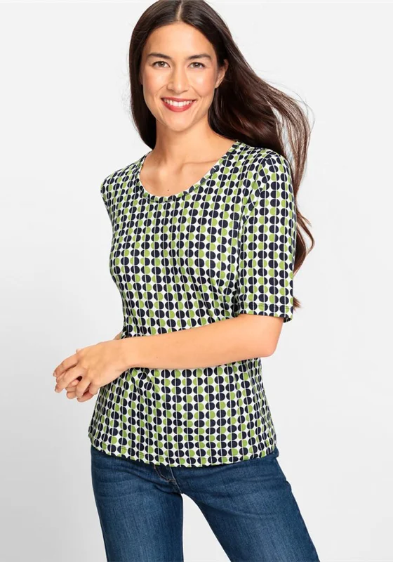 Olsen Edda Dotted Pattern Top, Kiwi Green