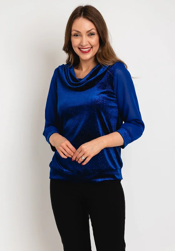 Leon Collection Cowl Neck Shimmer Blouse, Royal Blue