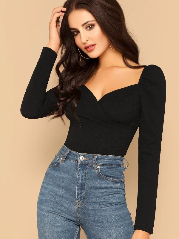 Casual Regular Sleeves Sweetheart Neck Solid Women Top