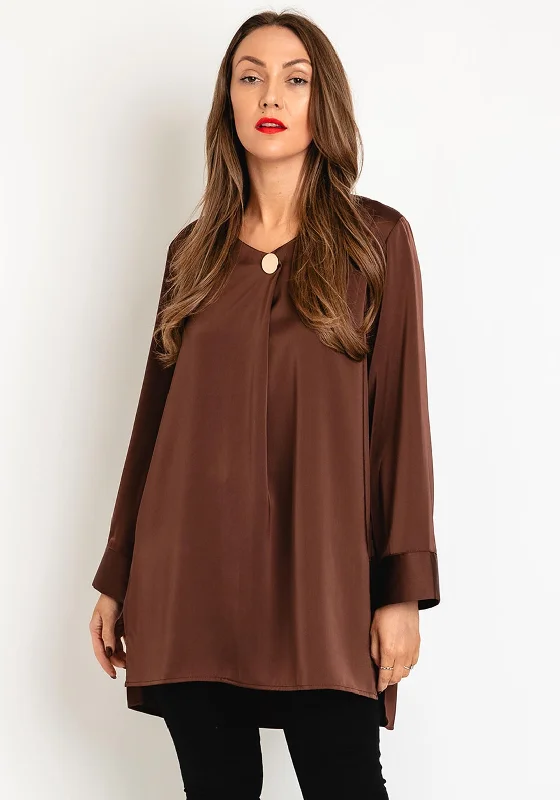 Serafina Collection Satin Blouse, Brown