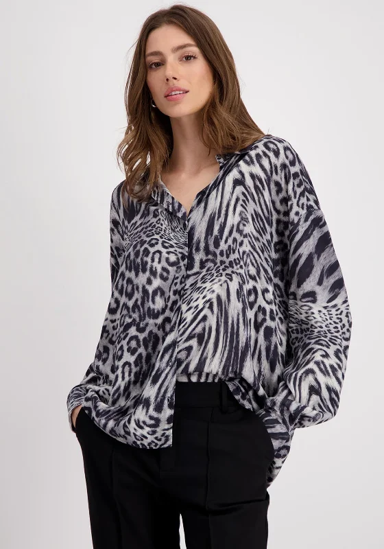 Monari Lightweight Leopard Print Blouse, Black