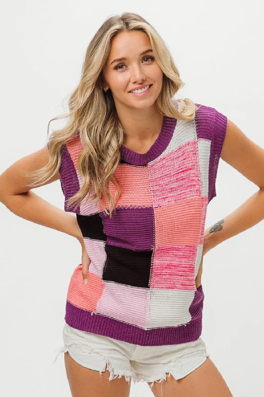 BiBi Color Block Round Neck Sweater Vest