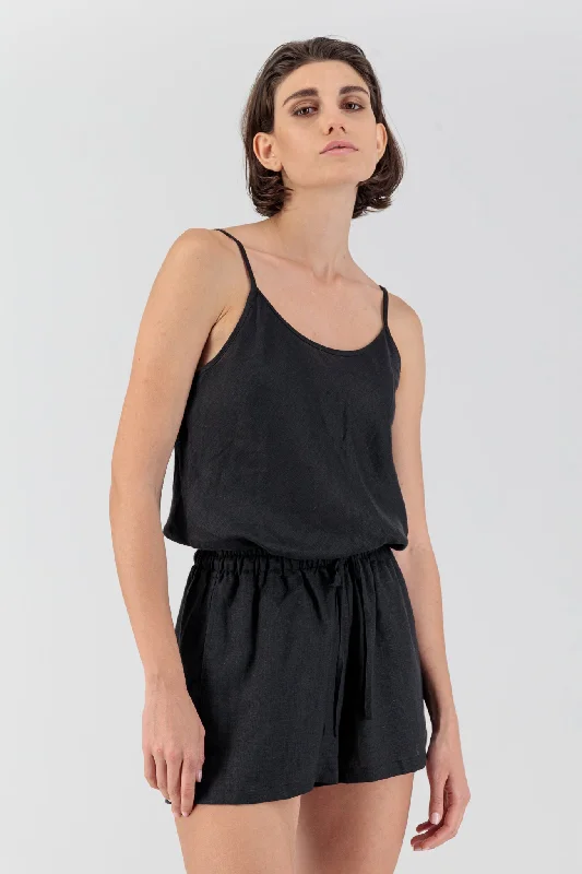 Souri Strappy Linen Top Black