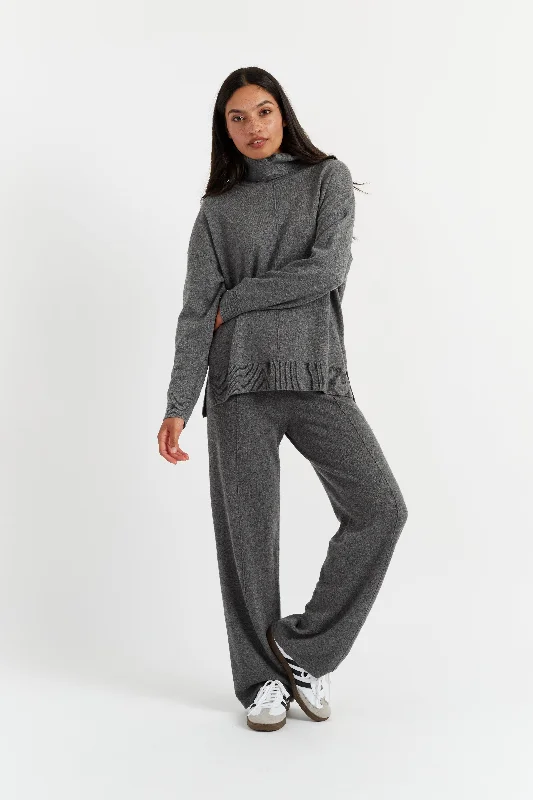 Dark-Grey Wool-Cashmere Wide-Leg Track Pants