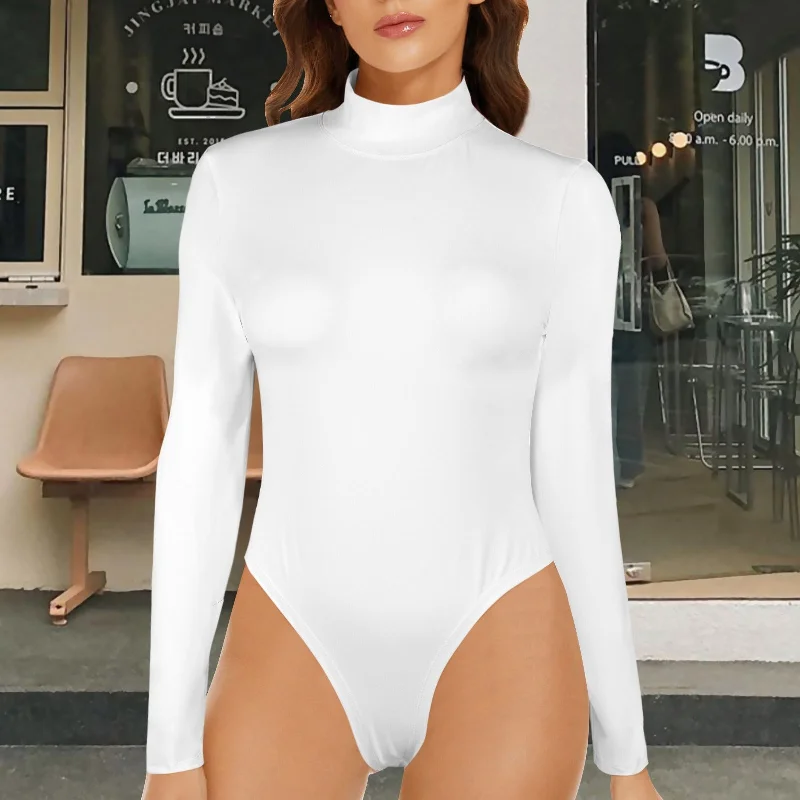 Turtle Neck Long Sleeve Bodysuit White