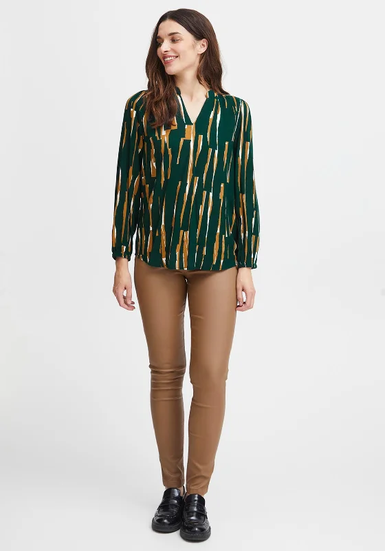 Fransa V-Neck Stripe Print Blouse, Ponderosa Pine