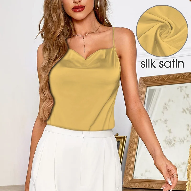 Gold Drop Neck Silky Satin-like Cami Top