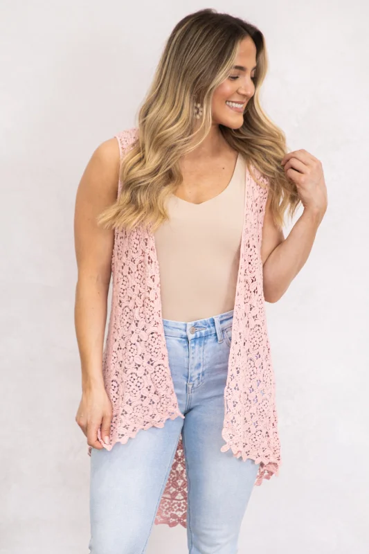 Baby Pink Crochet Hi-Low Vest Cardigan